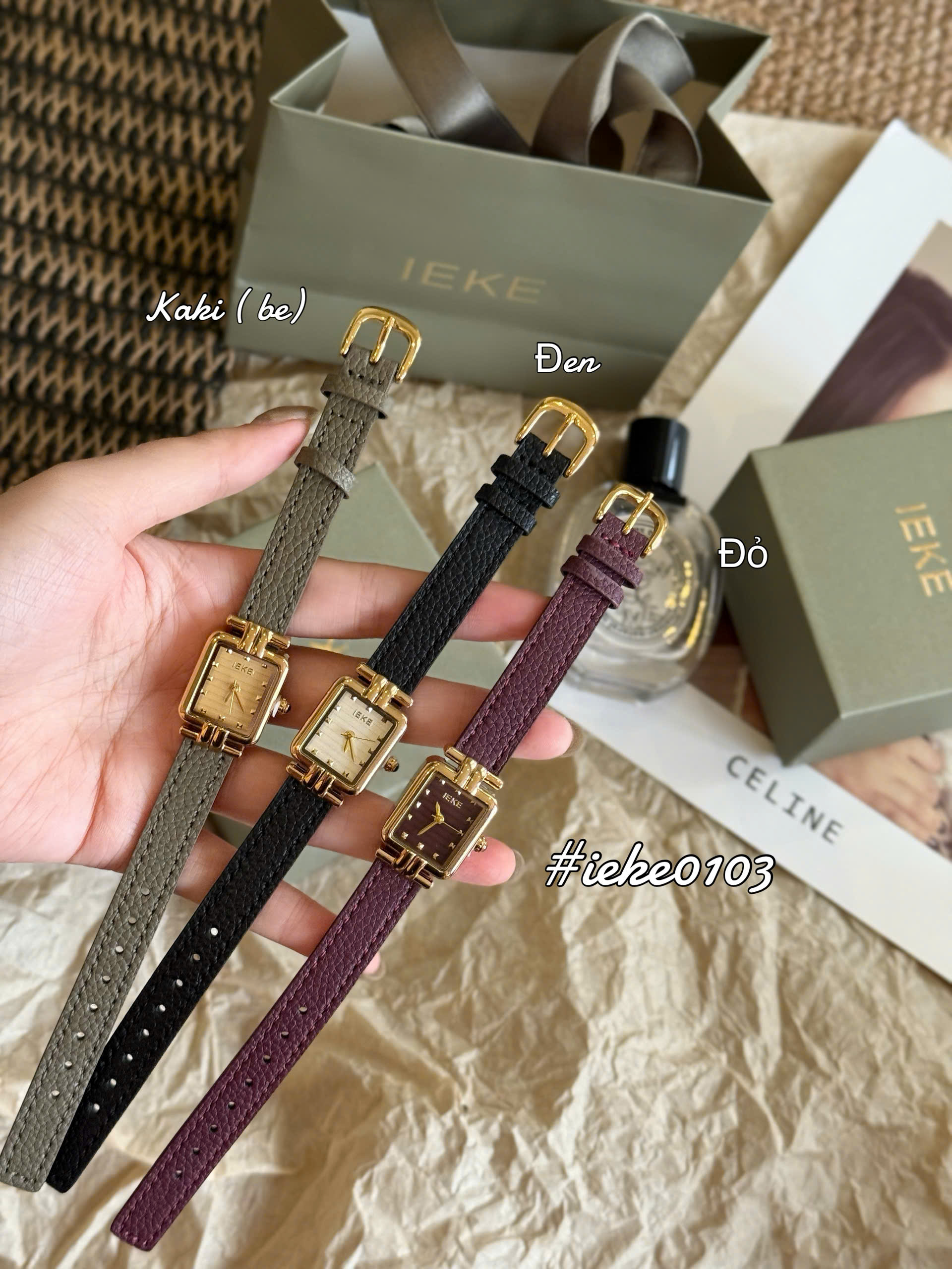0103# Đồng hồ Ieke mặt vuông dây da
