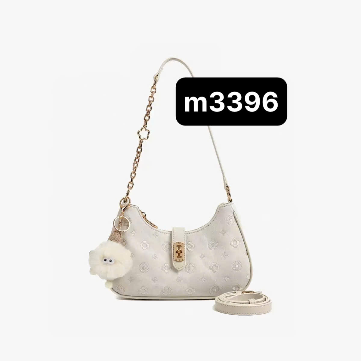 M3396# Túi kẹp nách Aibaoli trắng charm bông