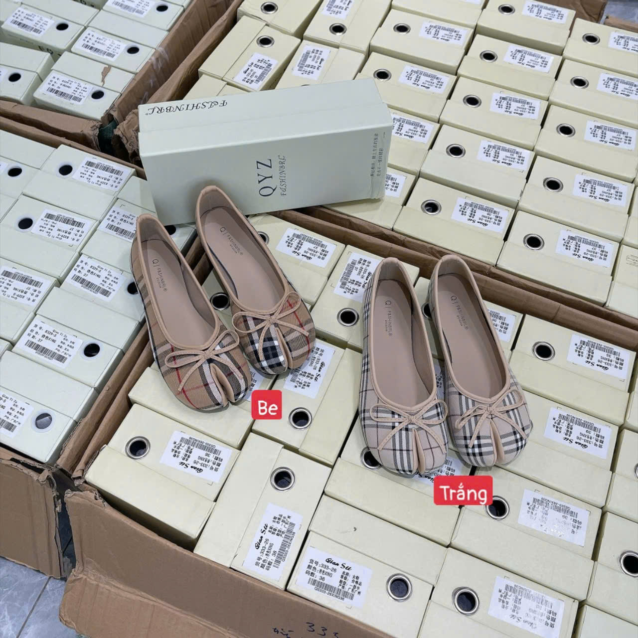 8329-5# Giày QYZ kẻ caro mũi nơ fullbox