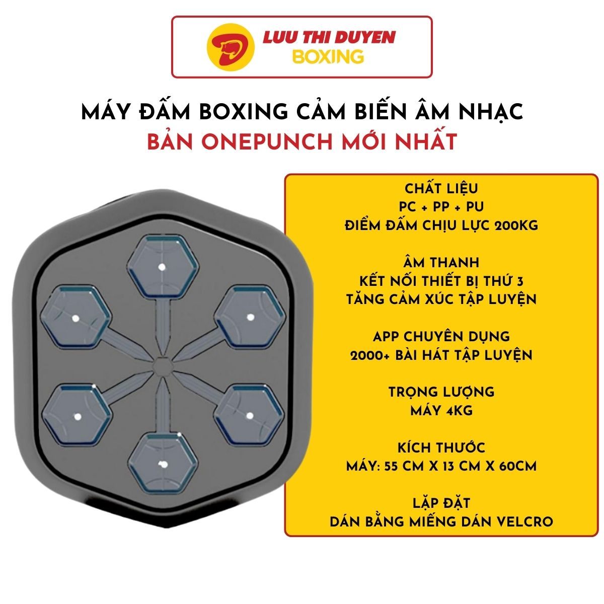 Máy tập boxing theo nhạc cao cấp Onepunch - Lừu Thị Duyen Boxing - Cảm biến âm nhạc AI thông minh