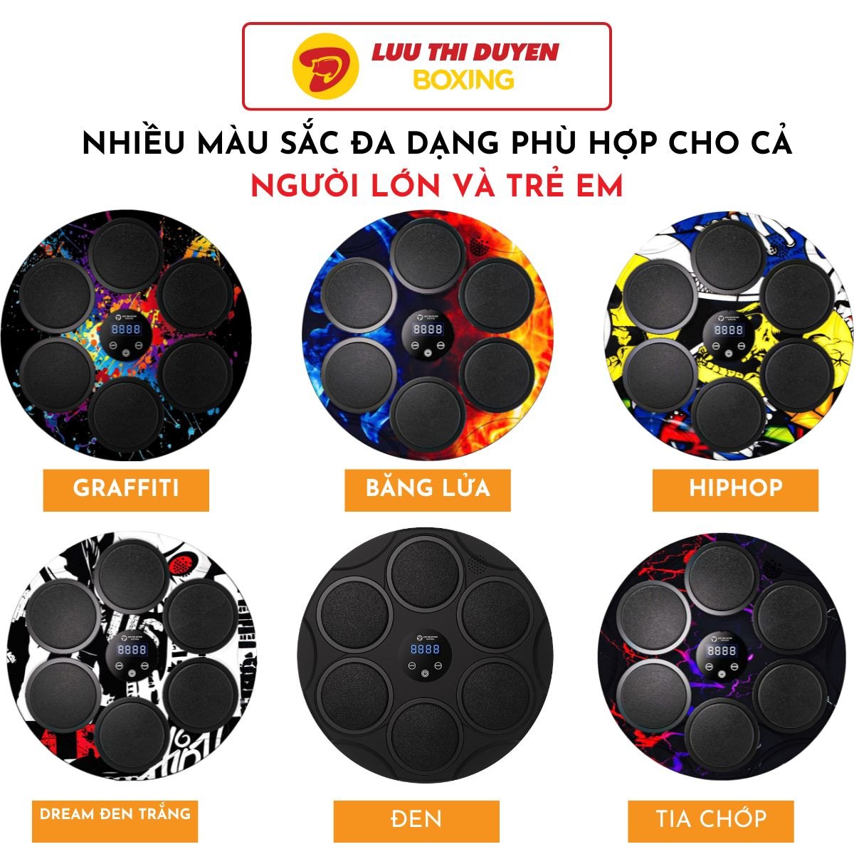 Máy tập Boxing theo nhạc Lừu Thị Duyên Boxing 6 điểm đấm - 44 cm - Hoạ tiết - New 2024