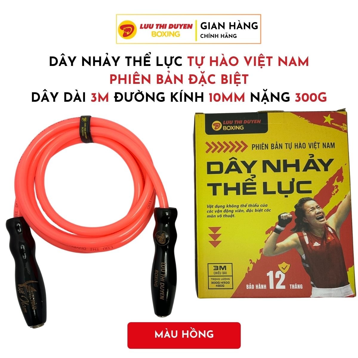 Dây nhảy thể lực bản đặc biệt - Cán đen - 300G Hồng