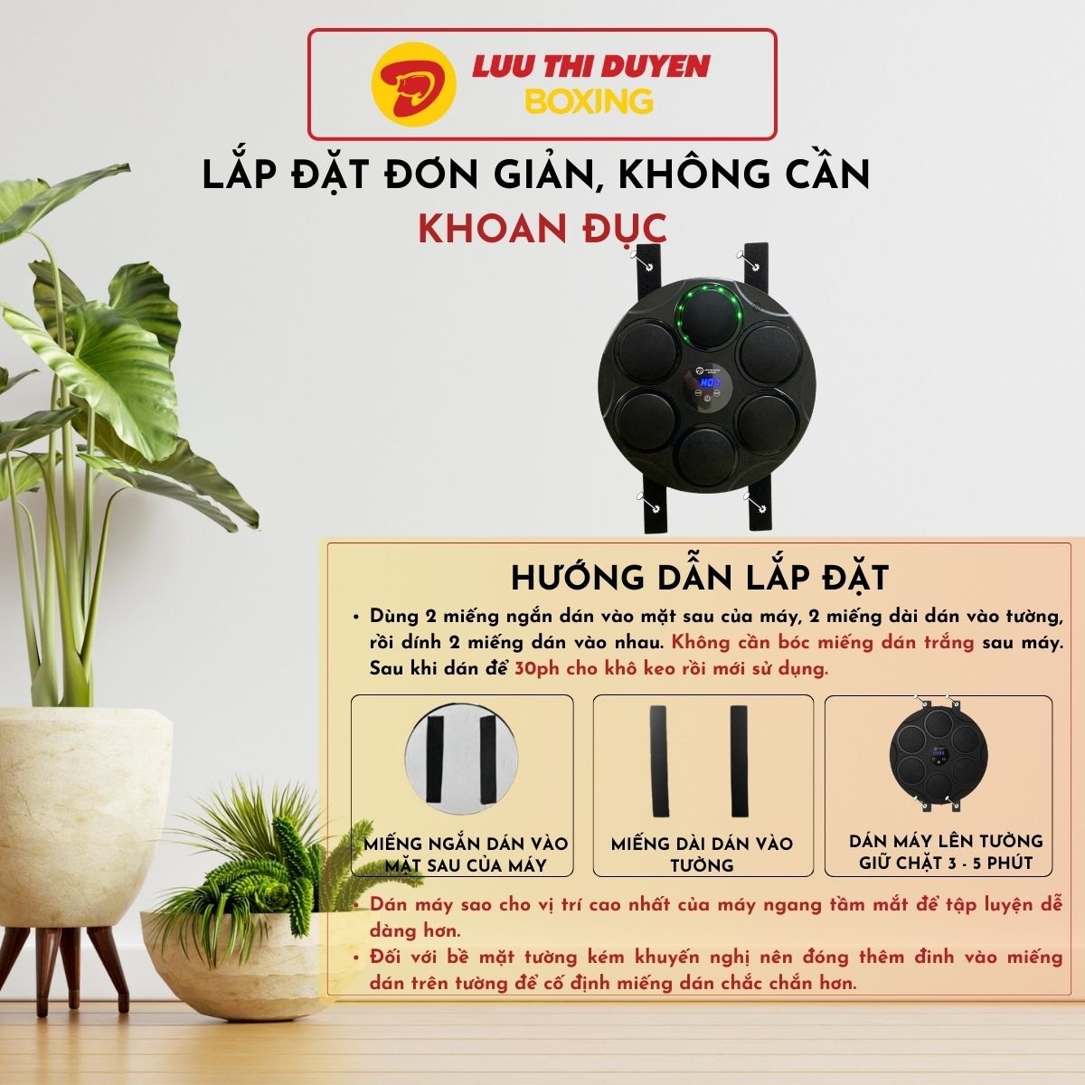 Máy tập Boxing theo nhạc Lừu Thị Duyên Boxing 6 điểm đấm - 44 cm - Hoạ tiết - New 2024