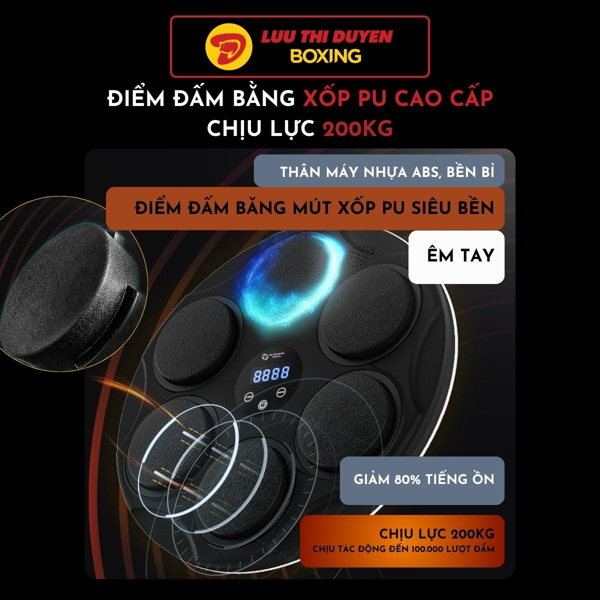 Máy tập Boxing theo nhạc Lừu Thị Duyên Boxing 6 điểm đấm - 44 cm - Hoạ tiết - New 2024