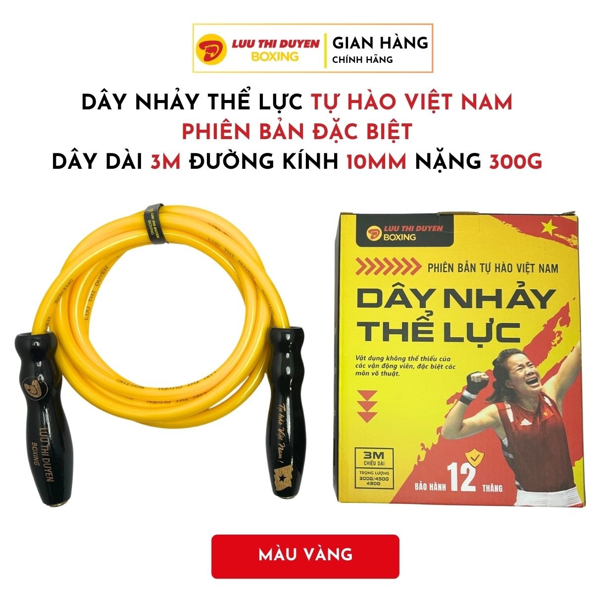 Dây nhảy thể lực bản đặc biệt - Cán đen - 300G Vàng