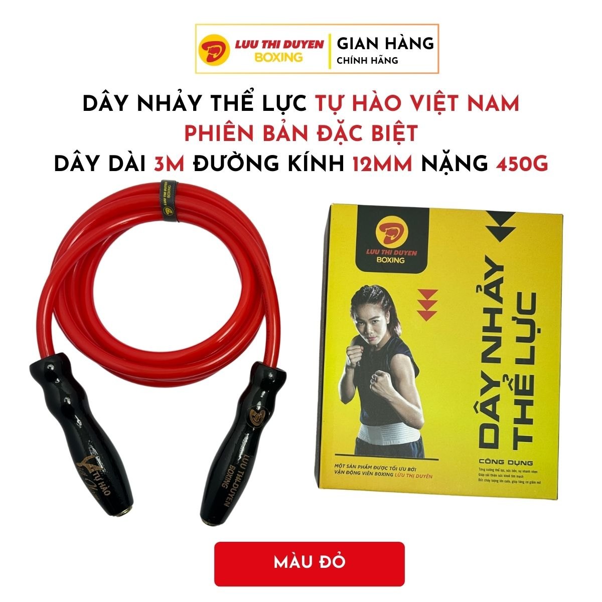 Dây nhảy thể lực bản đặc biệt - Cán đen - 450G Đỏ