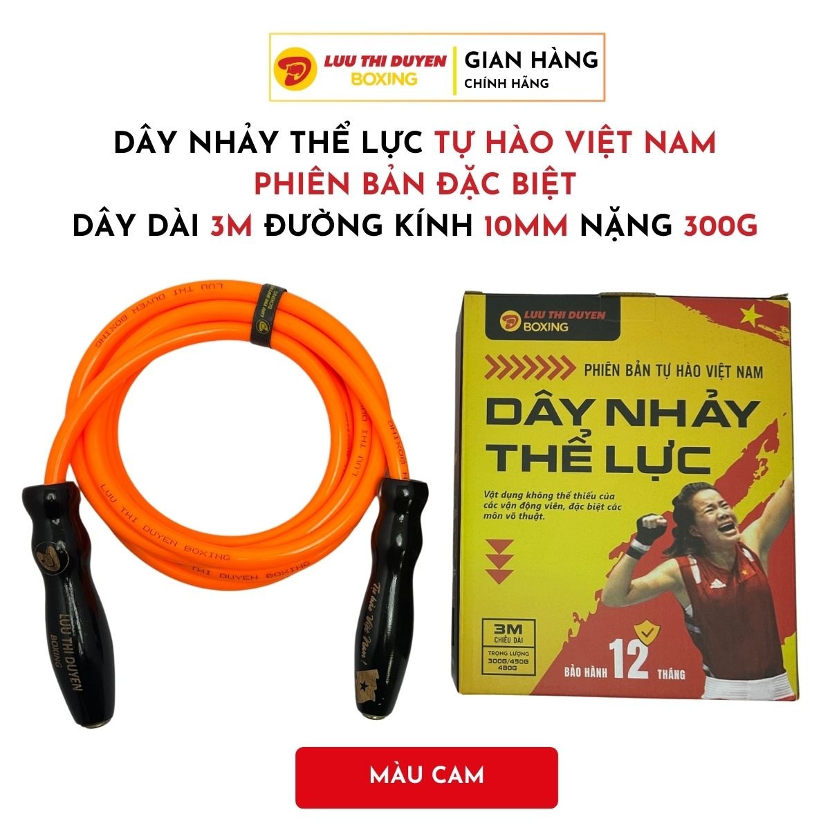 Dây nhảy thể lực bản đặc biệt - Cán đen - 300G Cam