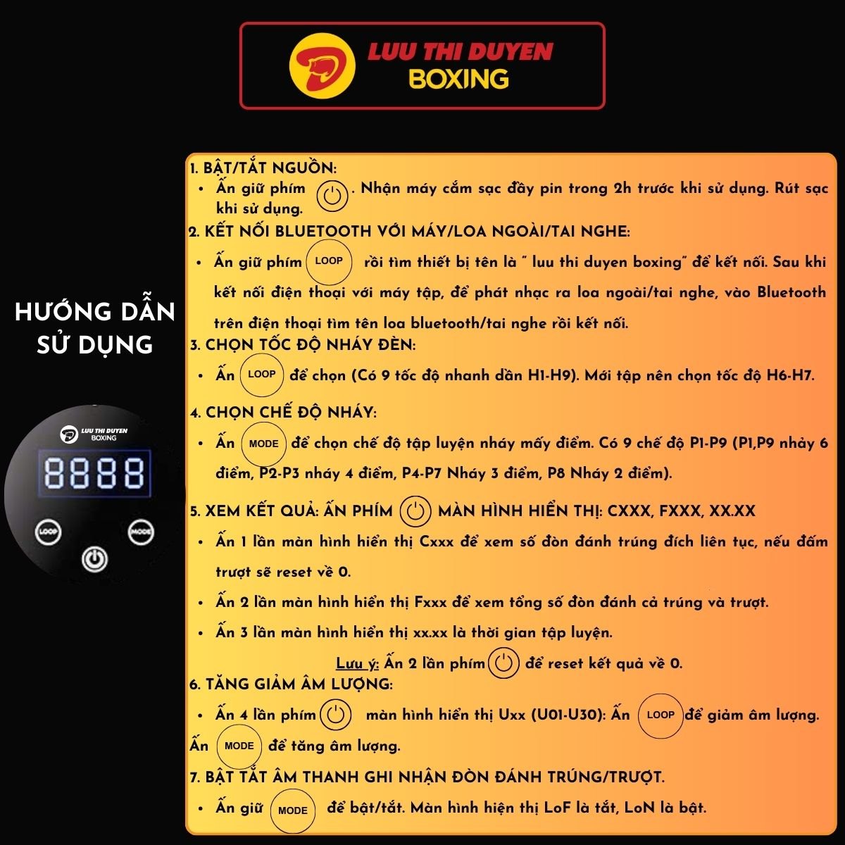 Máy tập Boxing theo nhạc Lừu Thị Duyên Boxing 6 điểm đấm - 44 cm - Hoạ tiết - New 2024