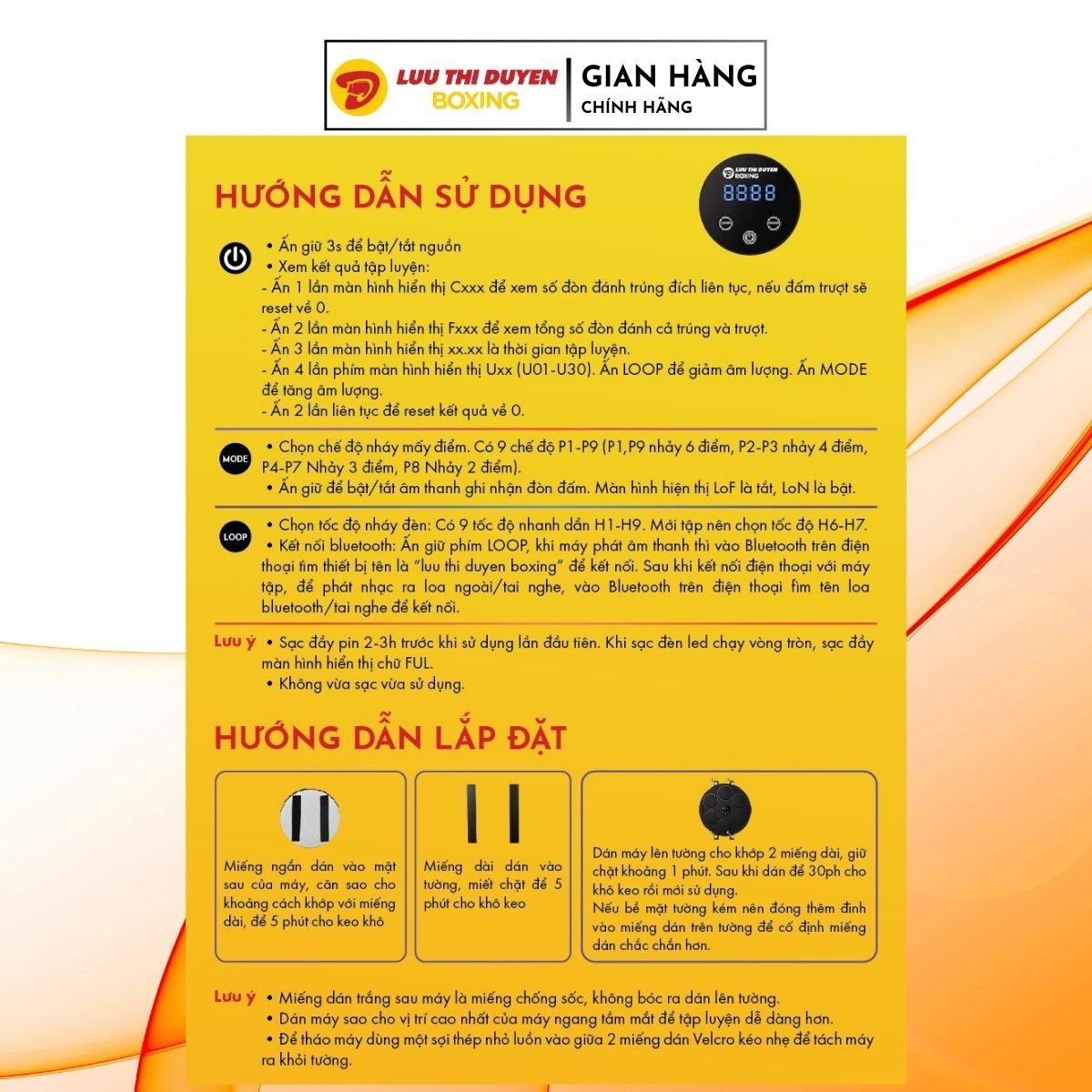 Máy tập Boxing theo nhạc Lừu Thị Duyên Boxing 6 điểm đấm -  44 cm - New 2024