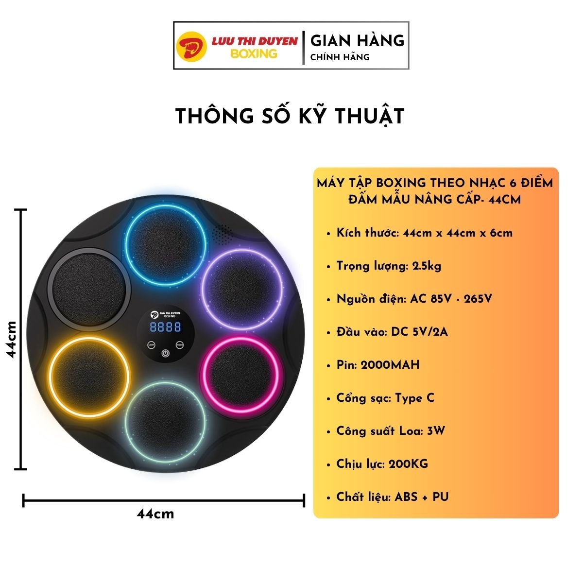 Máy tập Boxing theo nhạc Lừu Thị Duyên Boxing 6 điểm đấm -  44 cm - New 2024