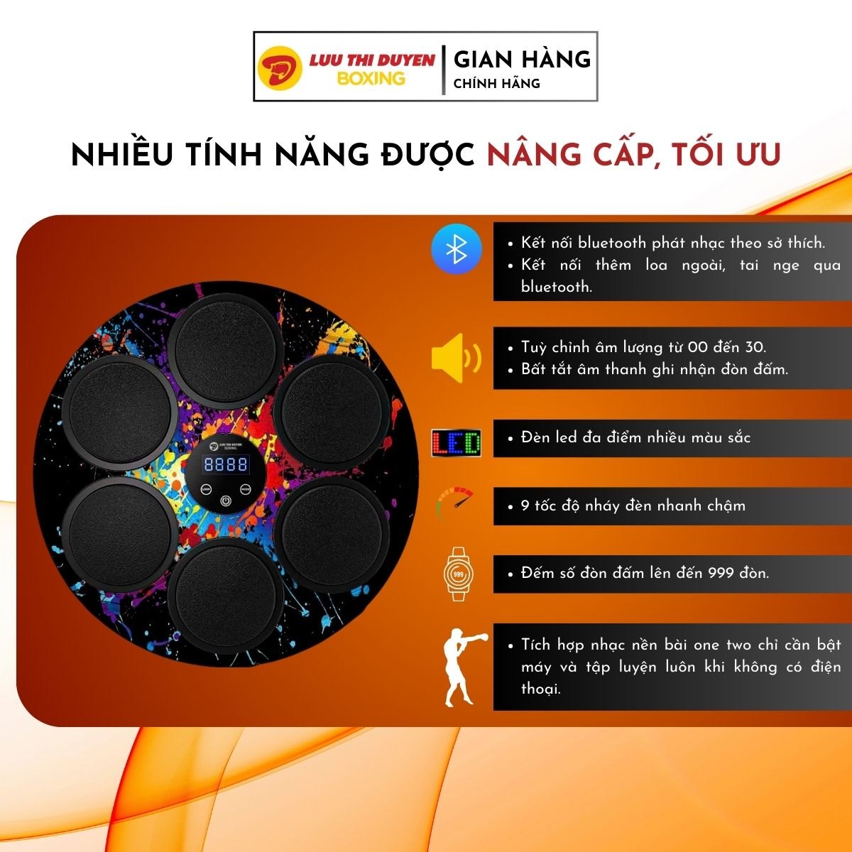 Máy tập Boxing theo nhạc Lừu Thị Duyên Boxing 6 điểm đấm -  44 cm - New 2024