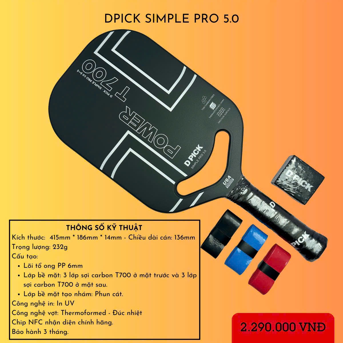 Vợt Pickle Ball Dpick Simple Pro 5.0