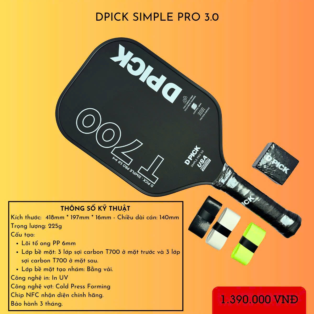 Vợt Pickle Ball Dpick Simple Pro 3.0