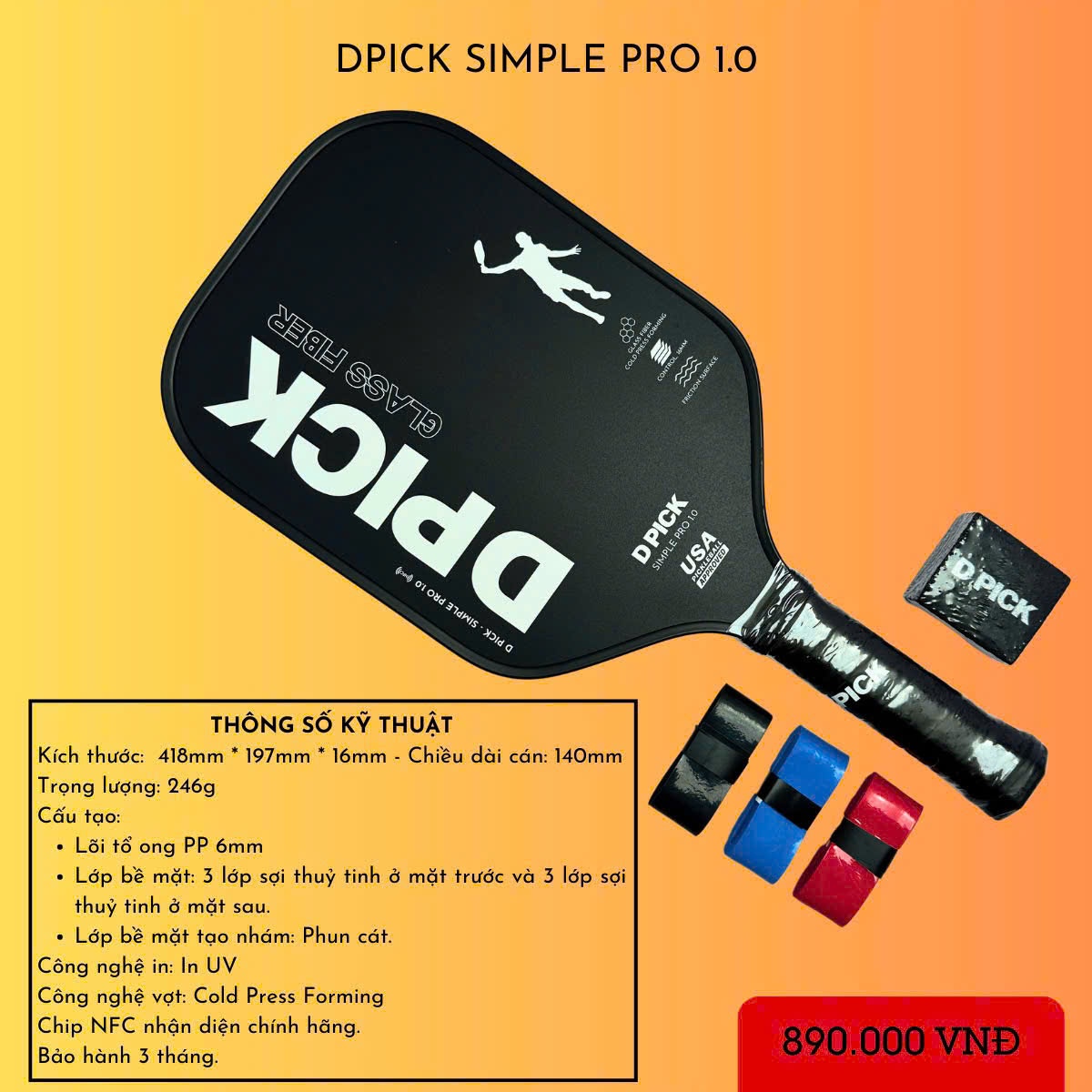 Vợt Pickle Ball Dpick Simple Pro 1.0