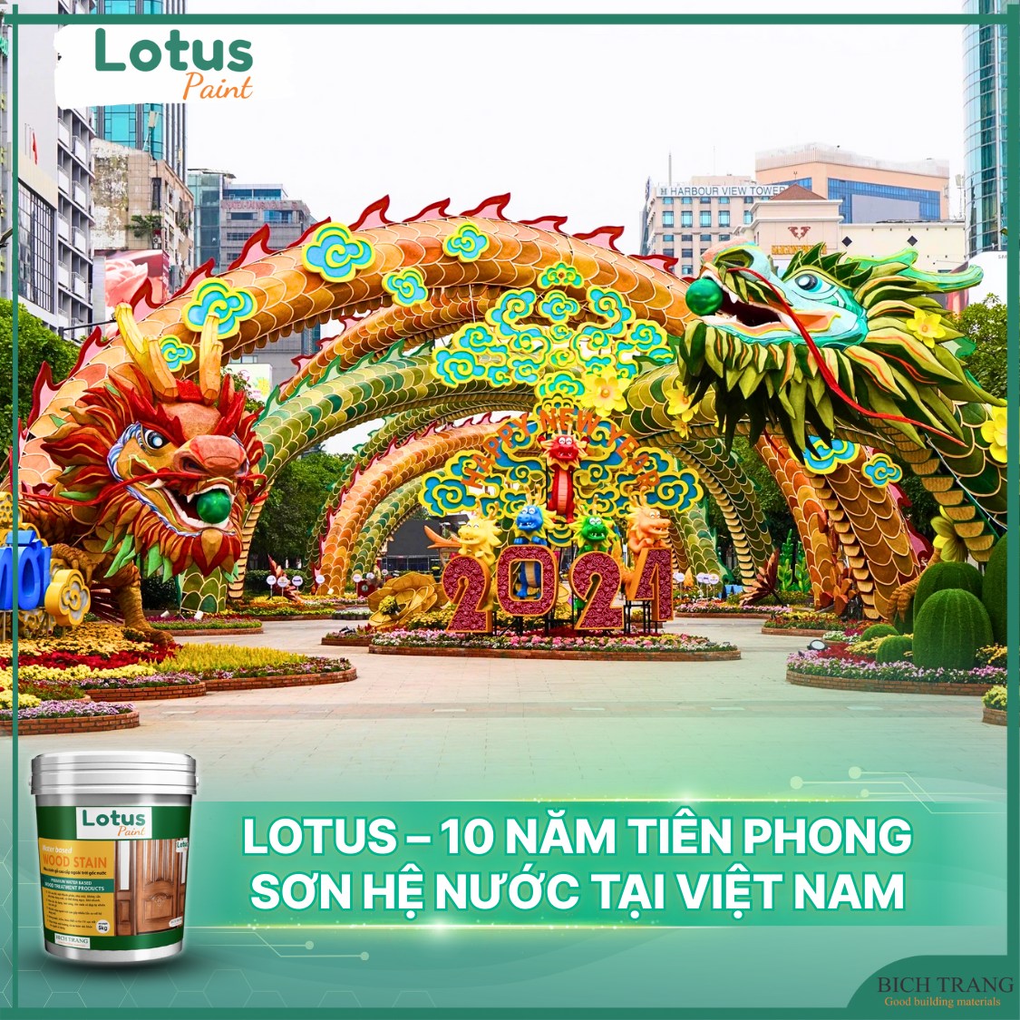 Sơn gỗ ngoài trời Lotus sử dụng cho đường hoa Nguyễn Huệ TP.HMC