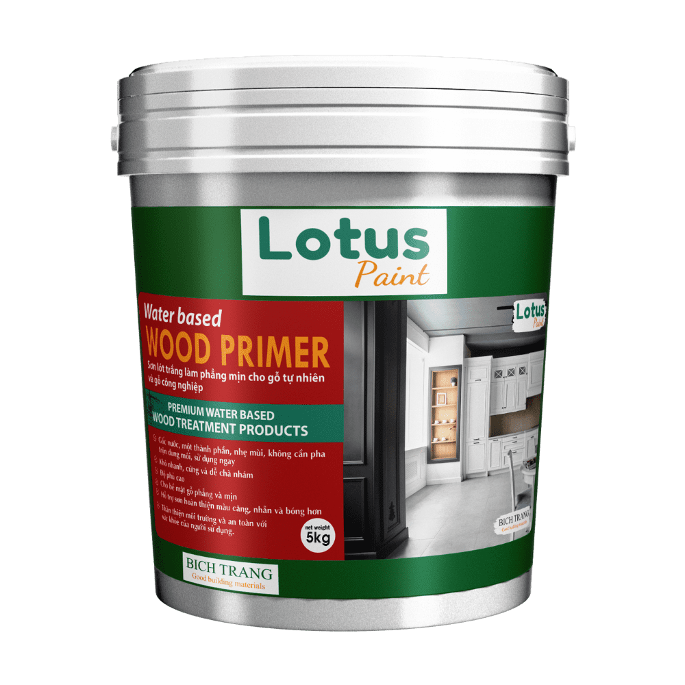 Sơn Lót Trắng Làm Phẳng Mịn Gỗ Lotus Wood Primer 5 kg