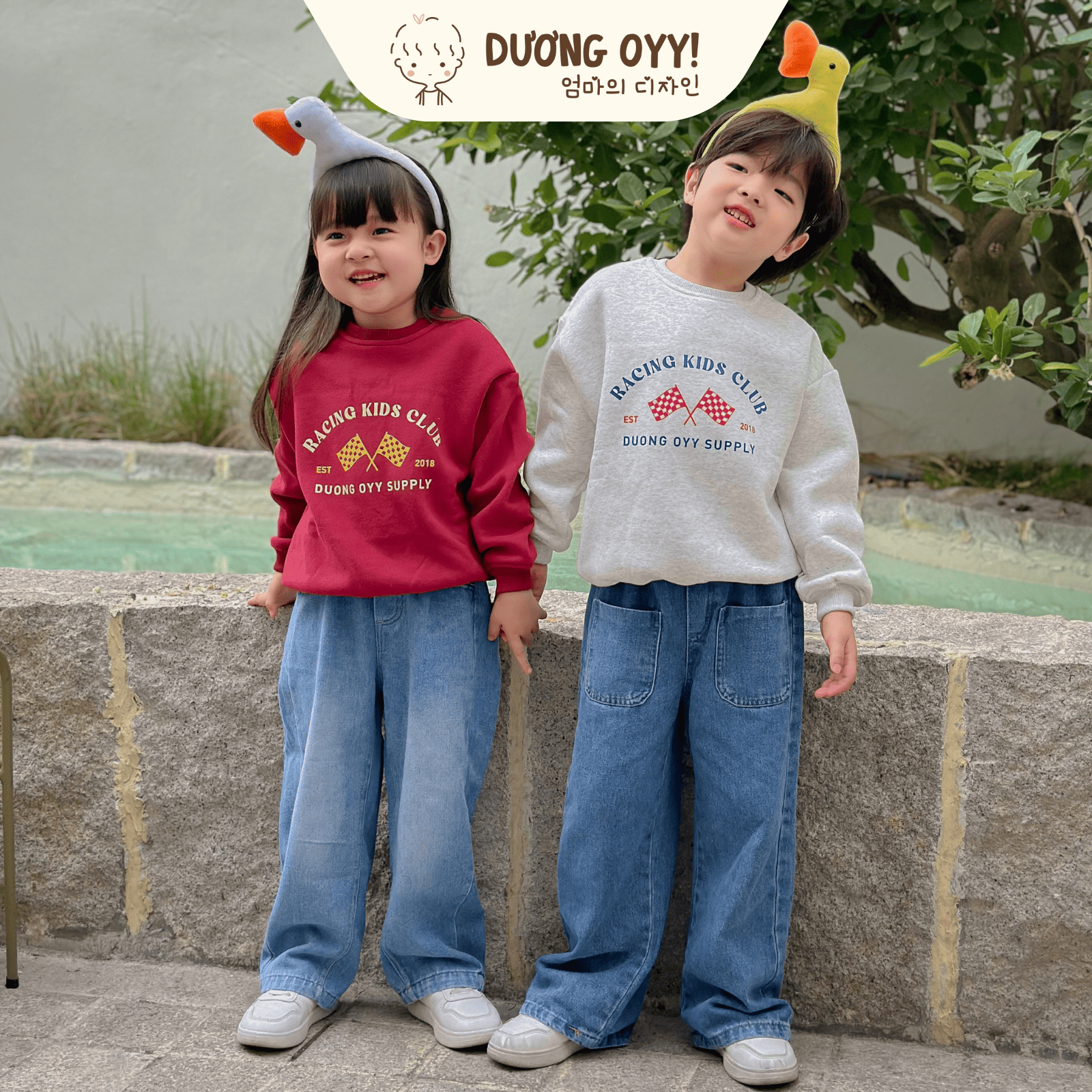 Áo nỉ RACING KIDS cổ tròn in cờ đua xe