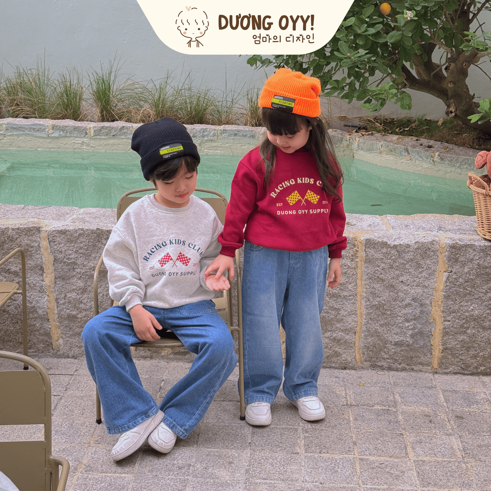 Áo nỉ RACING KIDS cổ tròn in cờ đua xe