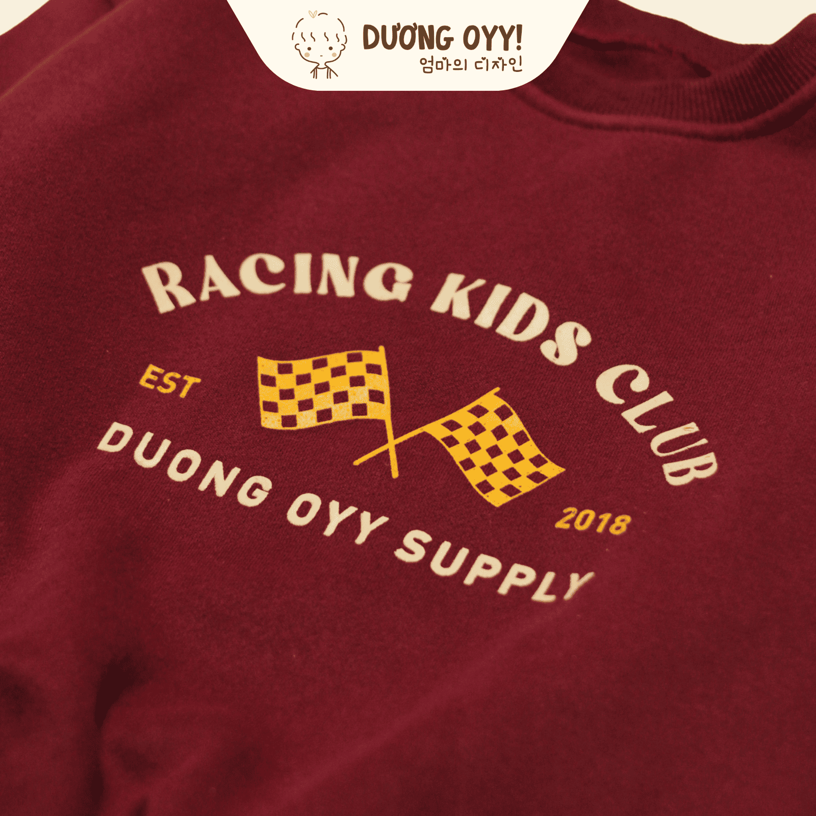 Áo nỉ RACING KIDS cổ tròn in cờ đua xe