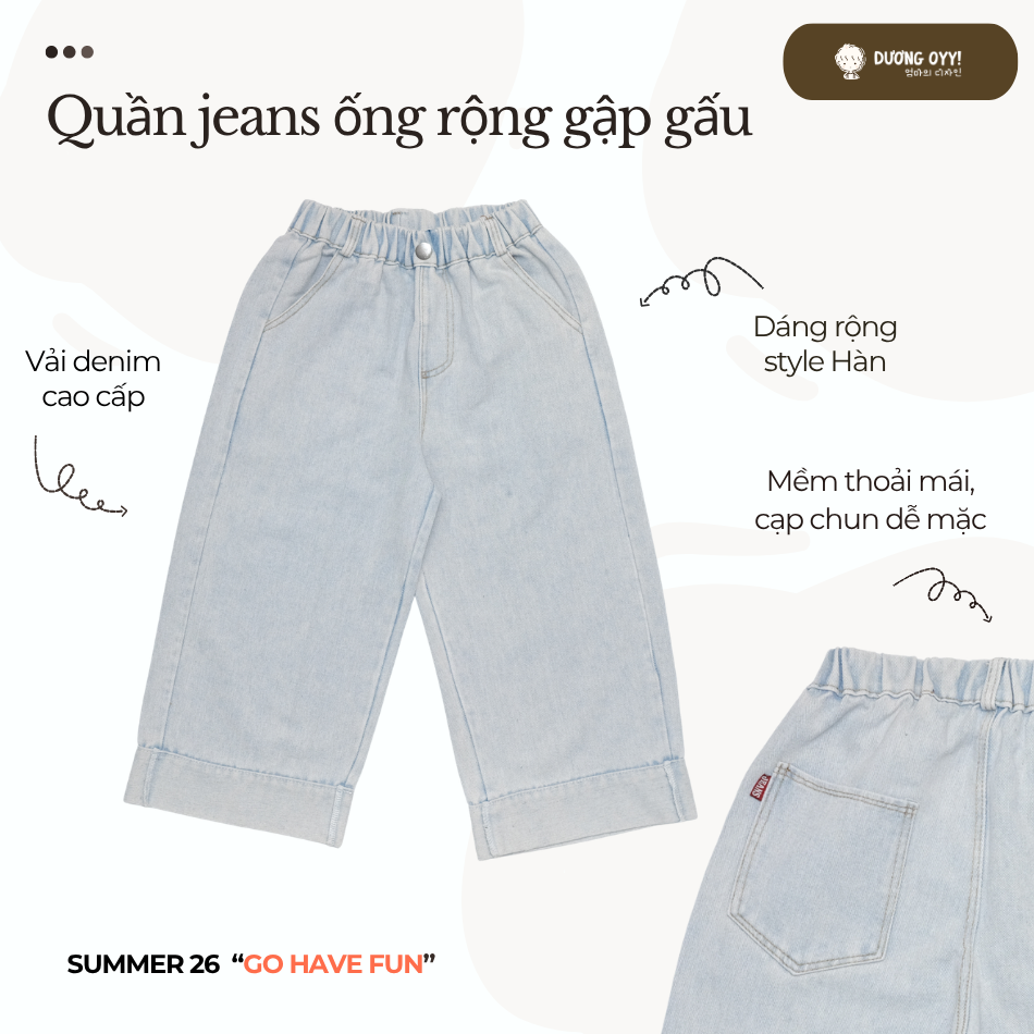 SS26 Quần jeans gập gấu