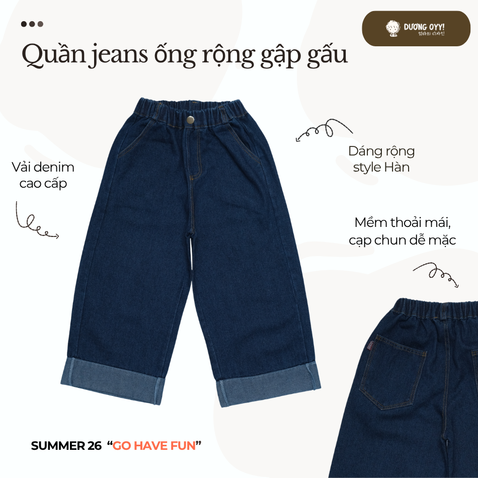 SS26 Quần jeans gập gấu