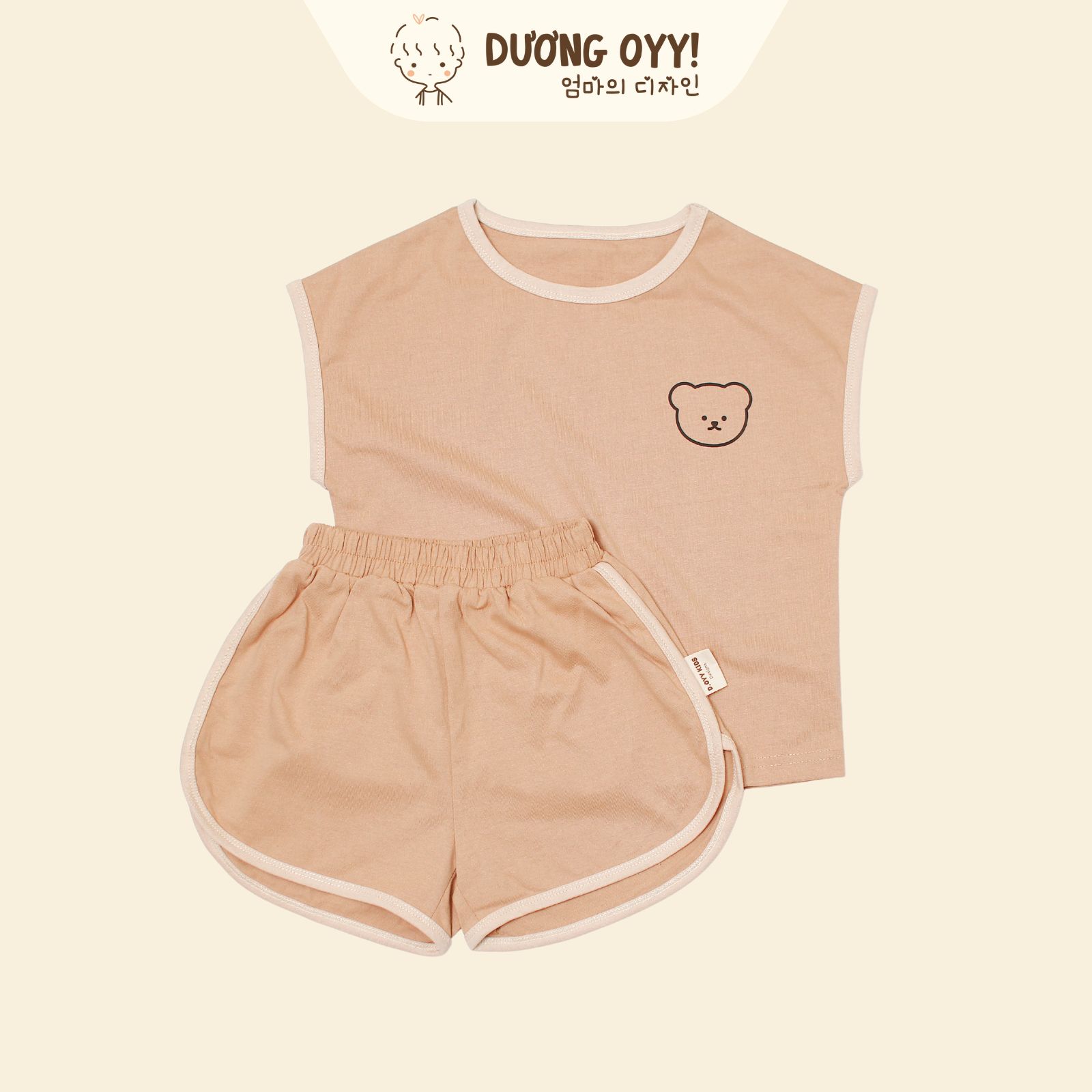 Set áo ba lỗ quần short GẤU NÂU phối viền