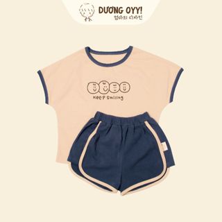 Set áo phông quần shorts KEEP SMILING phối màu pastel