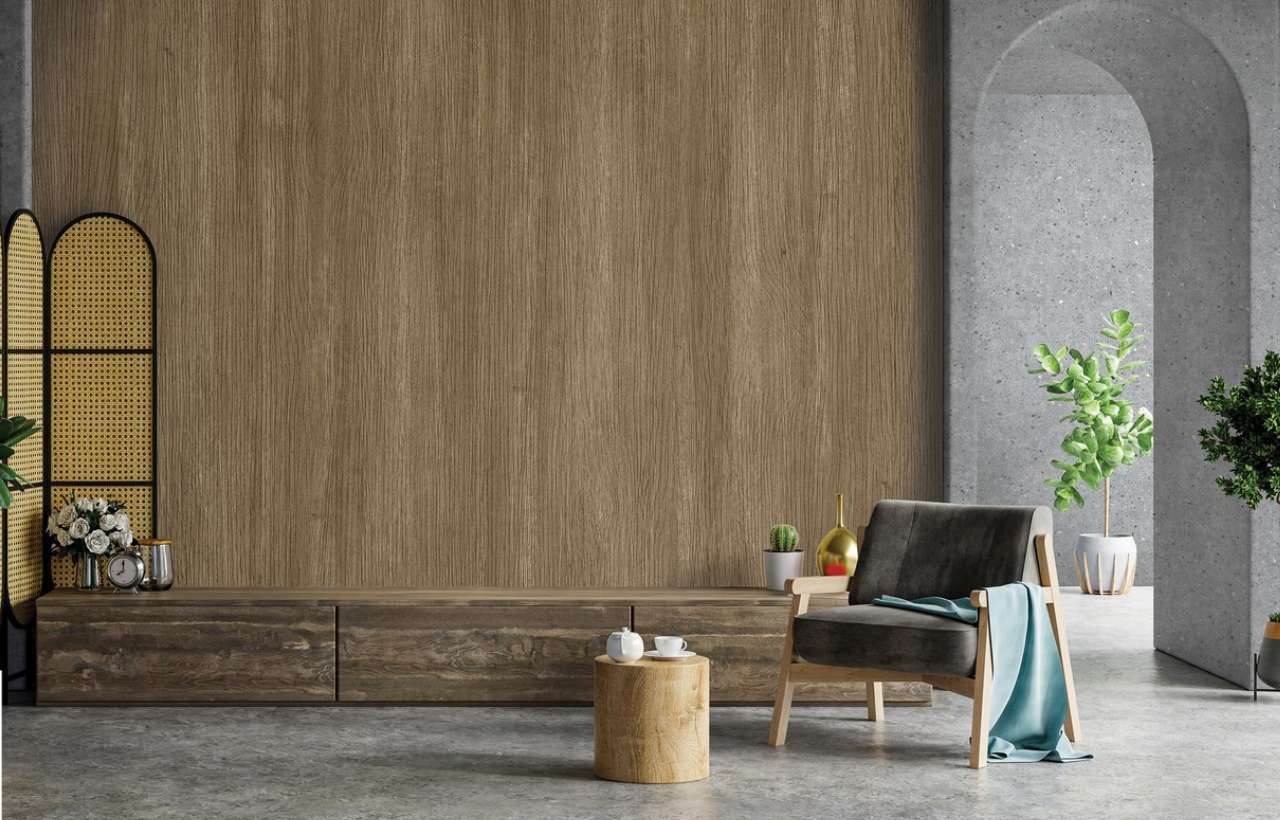 giấy dán tường giả gỗ kết hợp xi măng tại Hà Đông