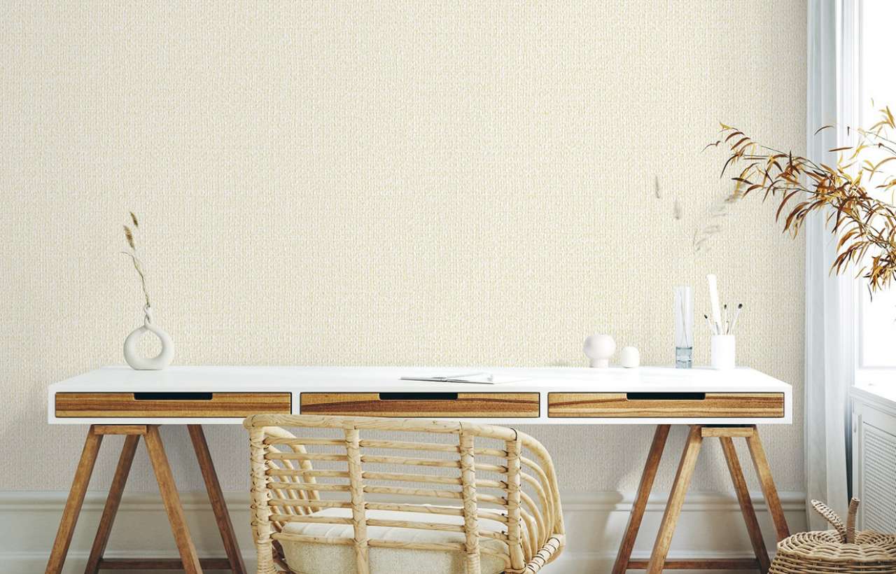 mẫu giấy dán tường kem cho phòng khách nhỏ 15–20m2