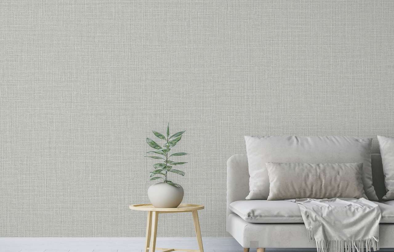 Giấy dán tường vân vải tông pastel cho khòng khách nhỏ
