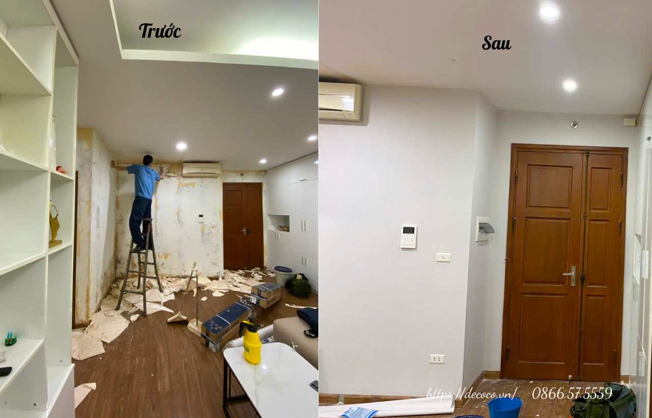 trước và sau khi thi công giấy dán tường Bình Thạnh