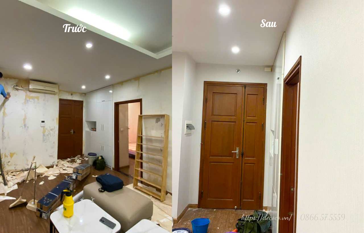 trước sau khi dán tường tại TPHCM