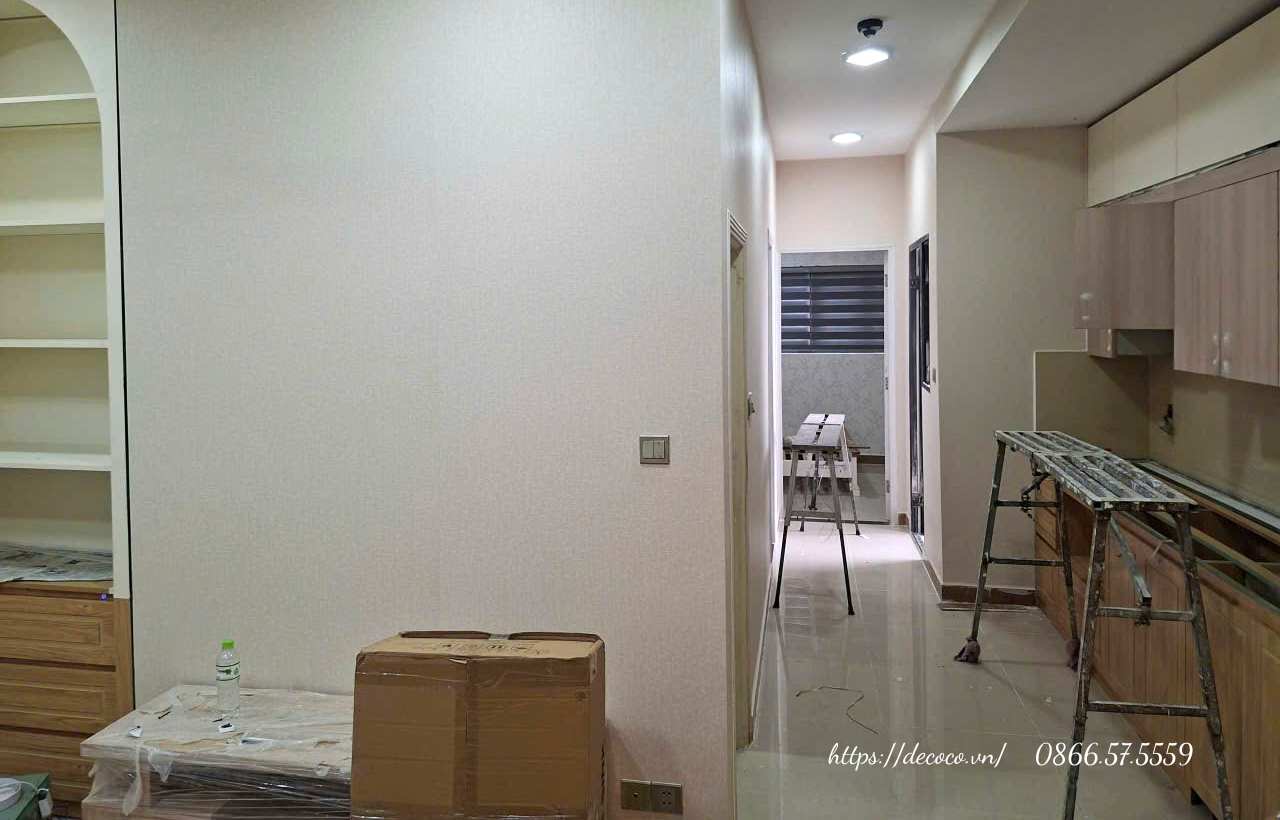 Modern wallpaper installation for apartment in Tay Ho, Hanoi