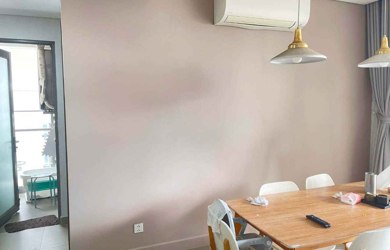 Neutral Korean-style wallpaper for a serviced apartment in Hanoi