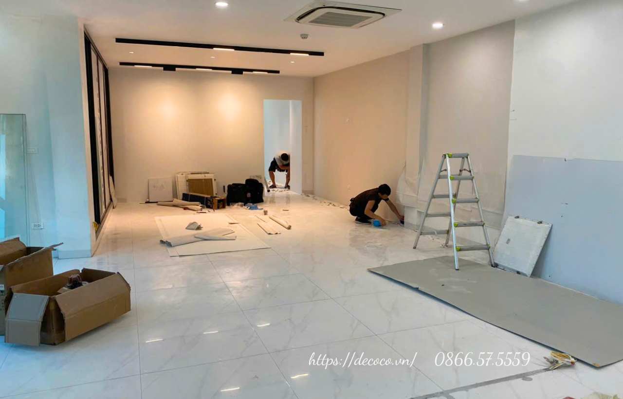 Office wallpaper installation in Cau Giay, Hanoi