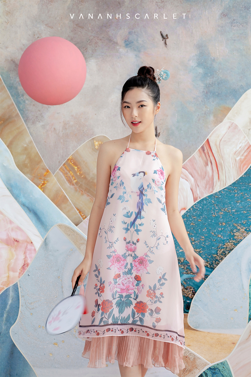 Đầm yếm dáng suông dài qua gối, Đầm maxi form rộng Cao Cấp màu hồng thêu  hoa nhí, sát nách cổ tròn - MiNhi Fashion | Shopee Việt Nam
