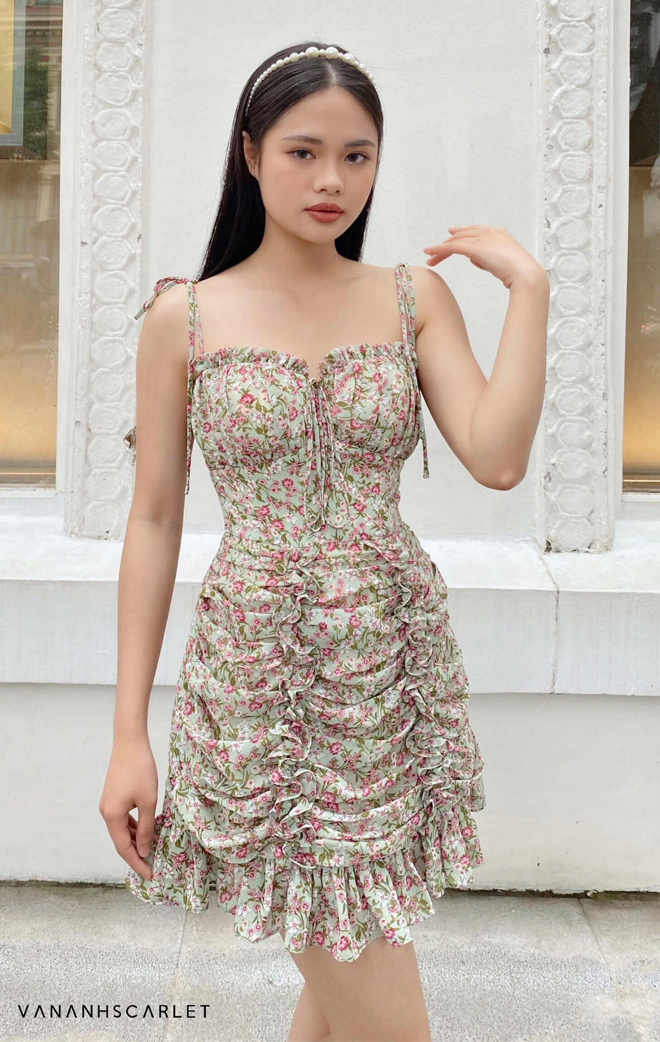 Váy hoa nhí cổ bèo 3 tầng - Váy tiểu thư dáng dài chất cực mát - Đầm dáng  xòe | ThờiTrangNữ.vn