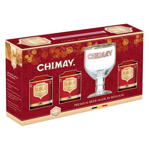 Chimay Đỏ Hộp quà 3 chai bia + 1 Ly