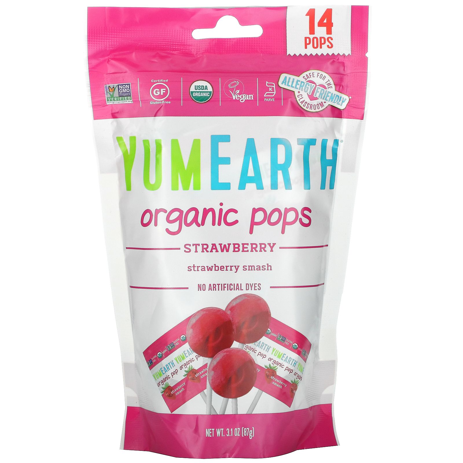 Yum Earth Organic Pops Strawberry 14 pops