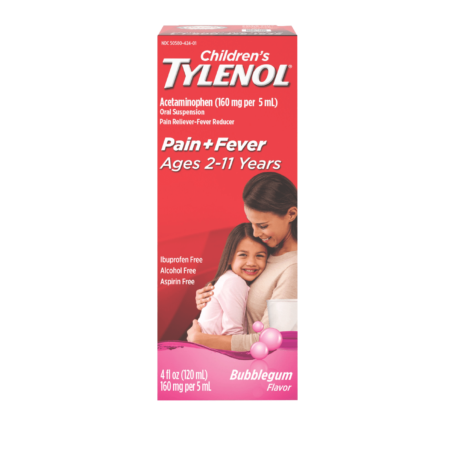 Children's Tylenol Pain Fever Age 2 to 11 years Bubble Gum 120ml