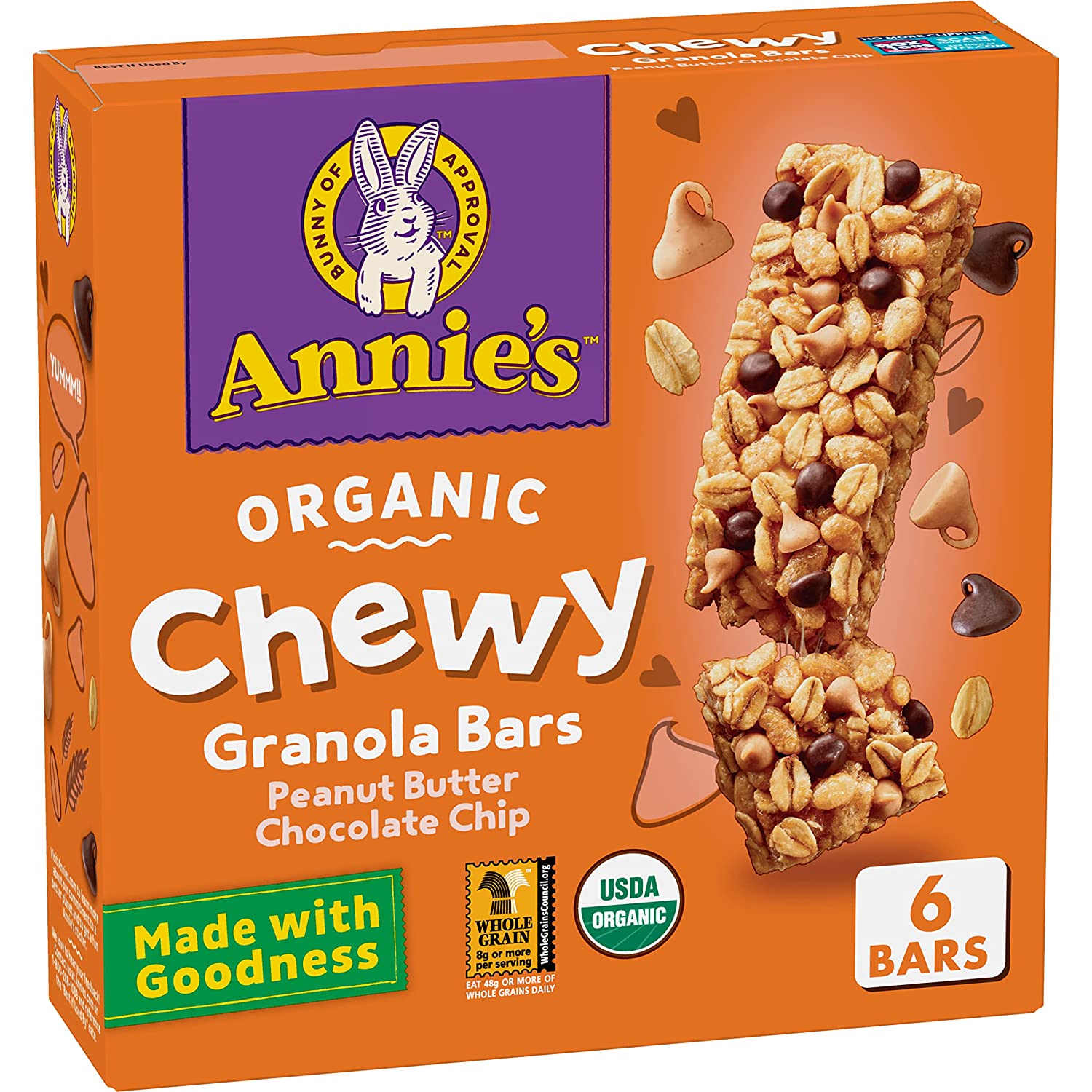 Annie's Organic Chewy Granola Bars, Peanut Butter Chocolate Chip, 6 Bars