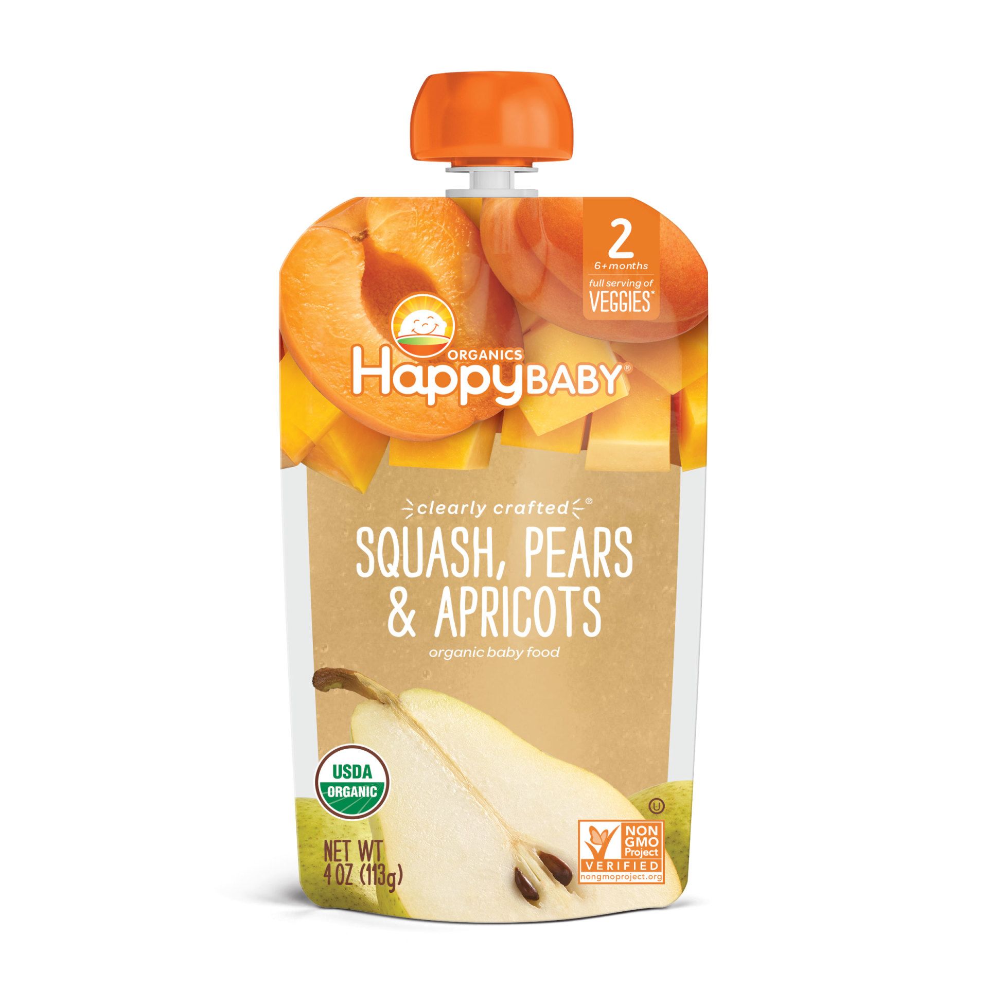 Happy baby Organic Squash, Pears and Apricots puree 6months 113g