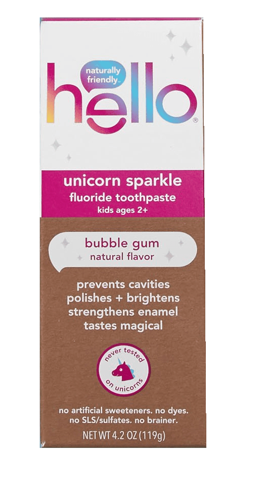 Hello Unicorn Sparkle Flouride Toothpaste Kids ages 2+ Bubble Gum flavor 119g