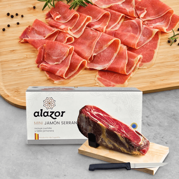 Alazor Thịt Đùi Lợn Muối Kèm Bộ Giá Đỡ Cắt Mini Jamon Serrano Set