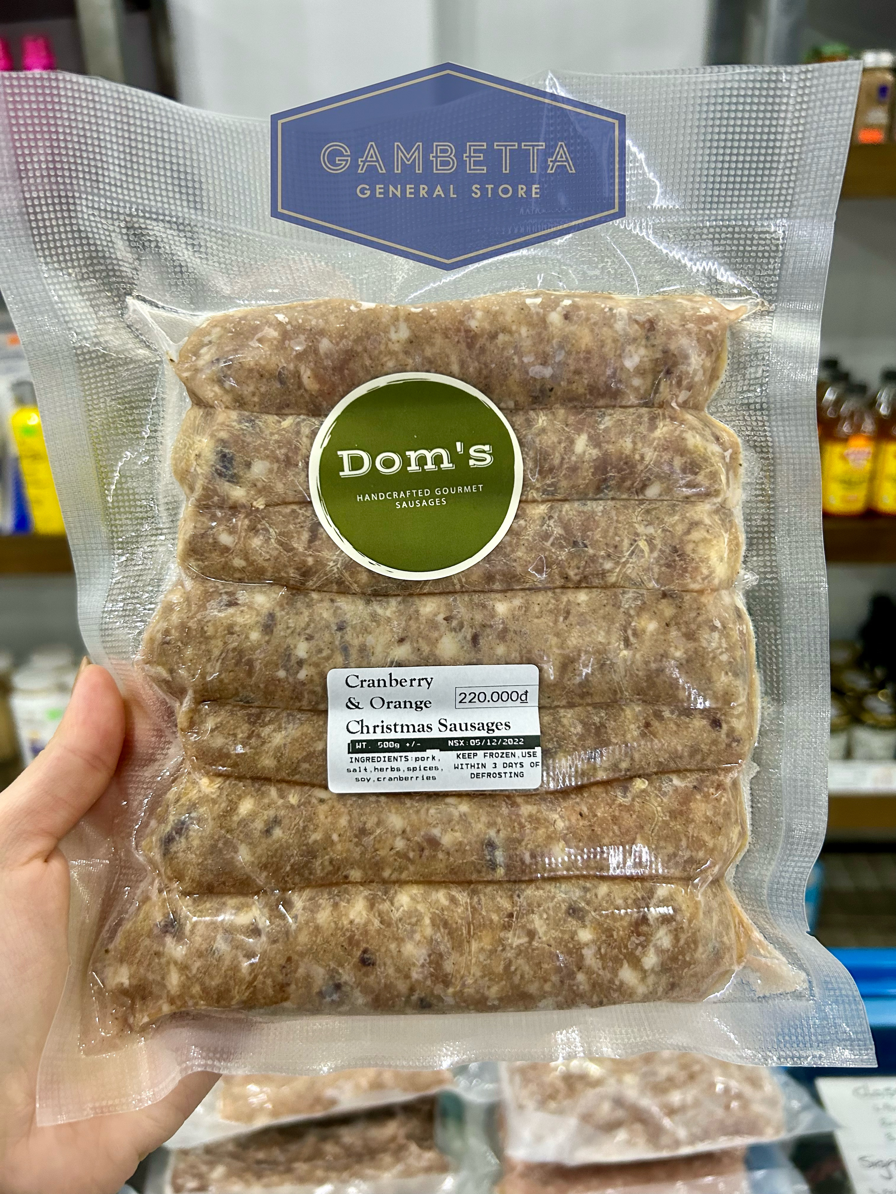 Dom's Sausage Cranberry and Orange 500g