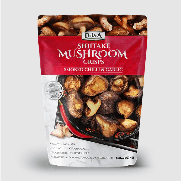 DJ&A Shiitake Mushroom Crisps Smoked Chili & Garlic Nấm Sấy Giòn Tỏi Ớt 65g