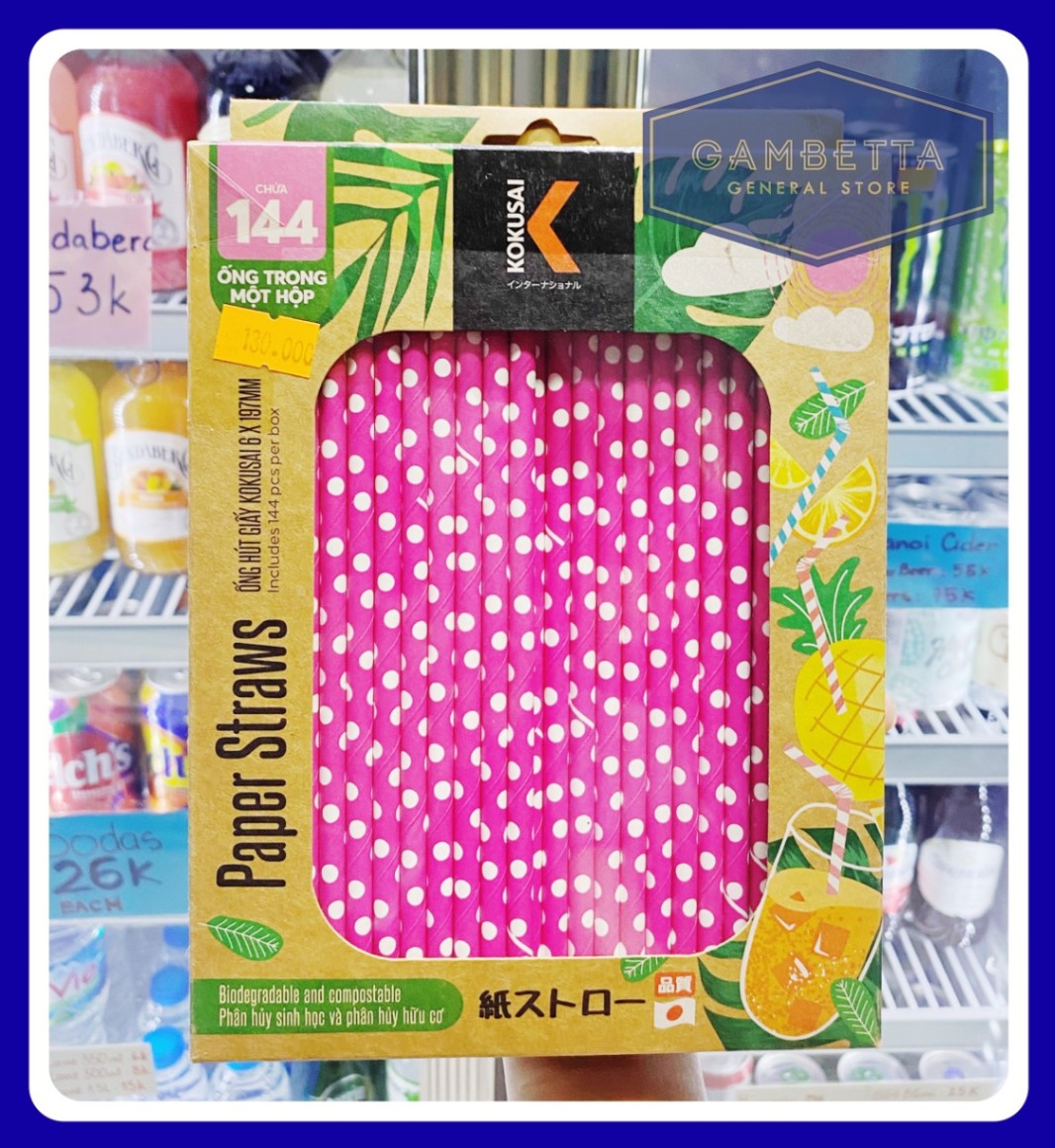 Kokusai Paper Straw Pineaple/Pink Dot Pattern 144 Straws