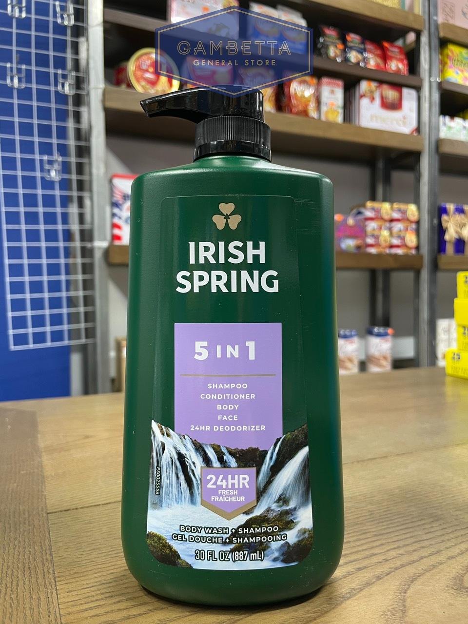 Irish Spring 5 Question Irish Spring 5 in 1 Shampoo Conditioner Body Face 24 hour Deodorizer 887ml