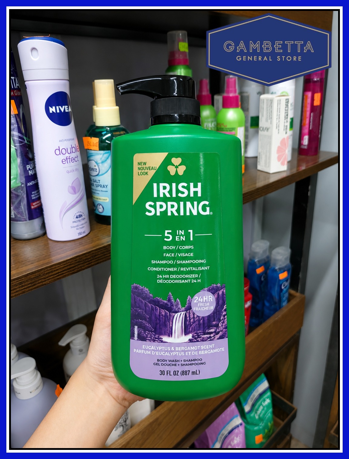 Irish Spring 5 in 1 Shampoo Conditioner Body Face 24 hour Deodorizer 887ml