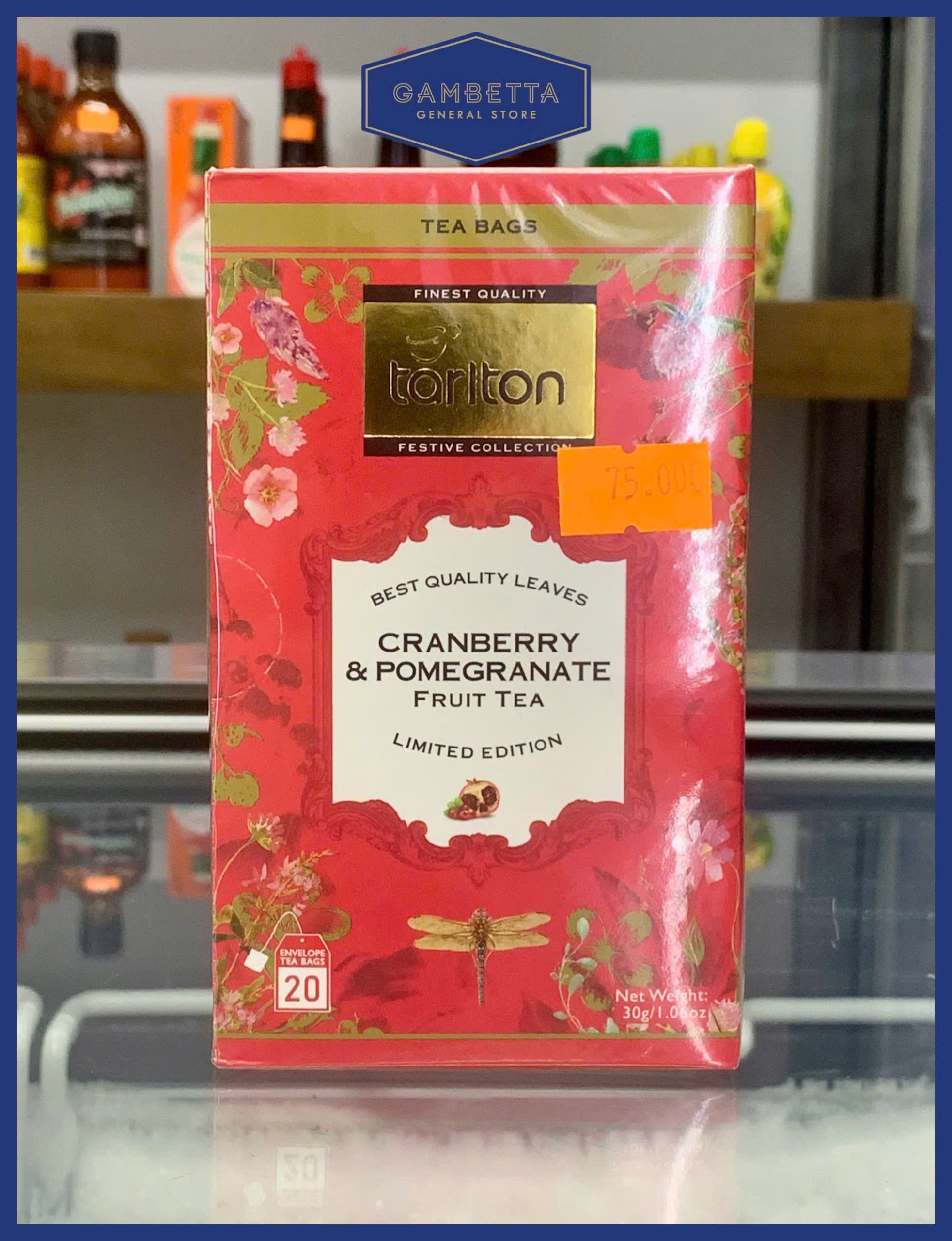 Tarlon Trà Trái Cây Quả Nam Việt Quất và Lựu Cranberry & Pomegranate Fruit Tea 20 gói Hộp Hồng